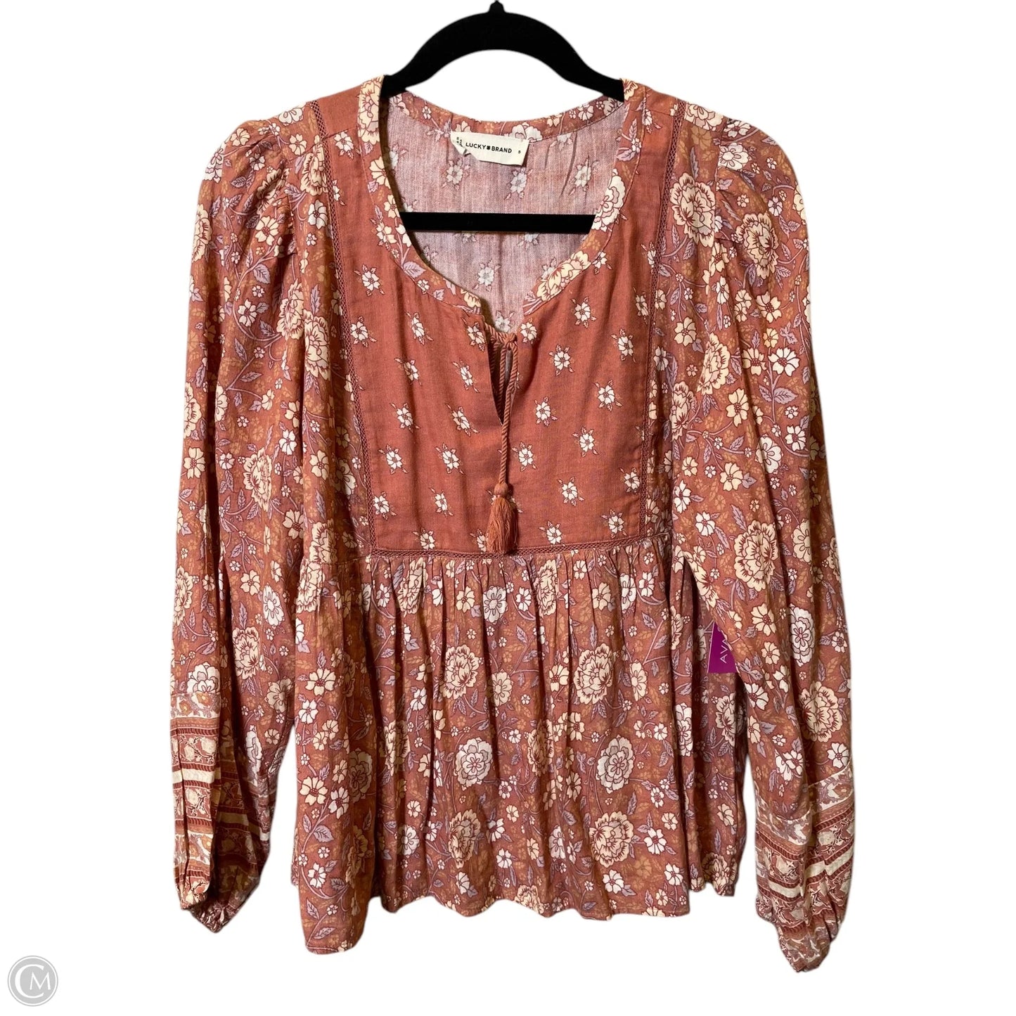 Top Long Sleeve By Lucky Brand In Orange & Tan, Size: S