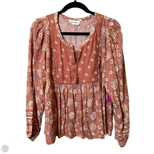 Top Long Sleeve By Lucky Brand In Orange & Tan, Size: S