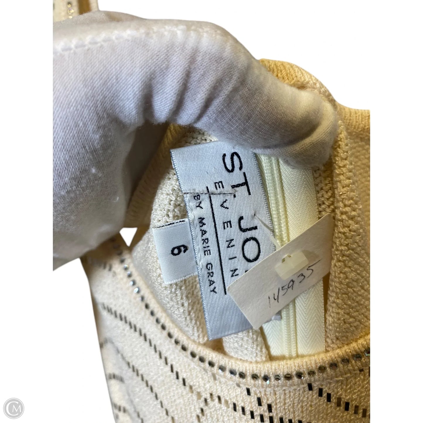 Dress Luxury Designer By St. John In Cream & Silver, Size: 6