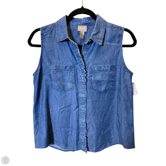Blouse Short Sleeve By Chicos In Blue Denim, Size: S