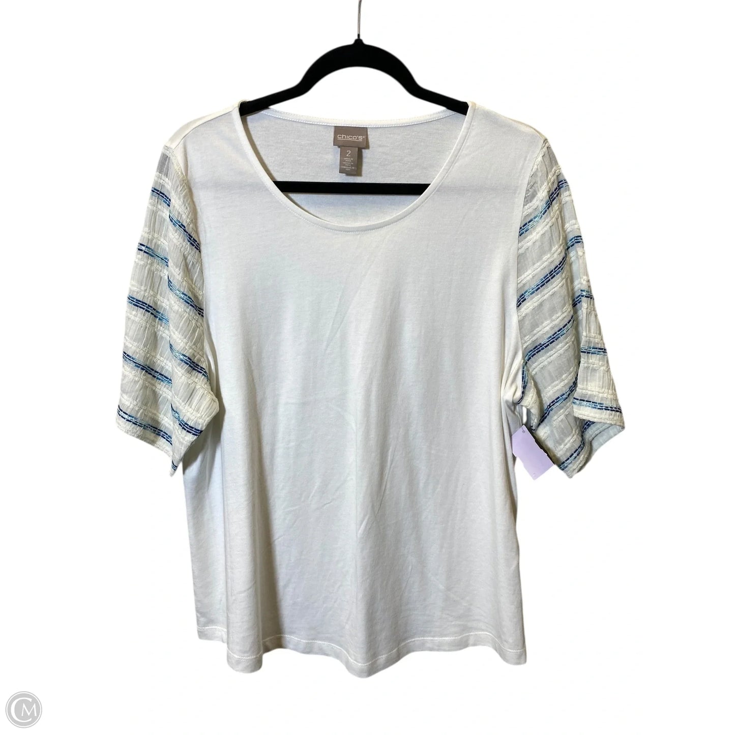 Top Short Sleeve Basic By Chicos In Blue & White, Size: L