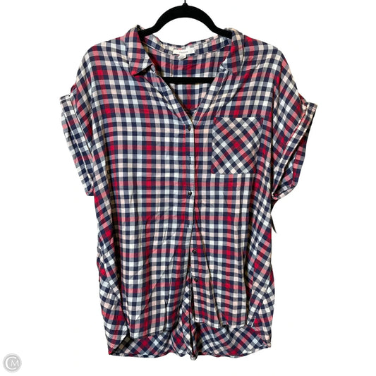 Blouse Short Sleeve By Maurices In Plaid Pattern, Size: Xl