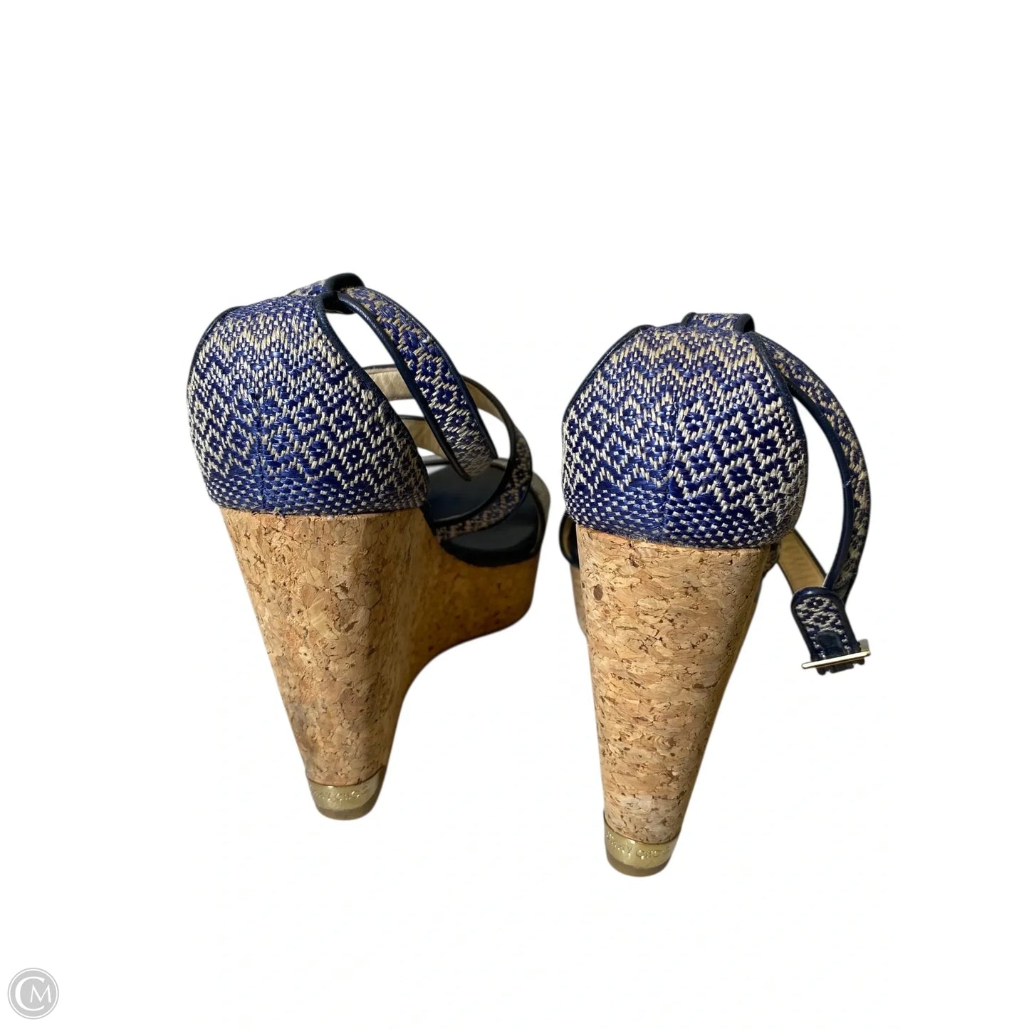 Sandals Luxury Designer By Jimmy Choo In Blue & Tan, Size: 8.5