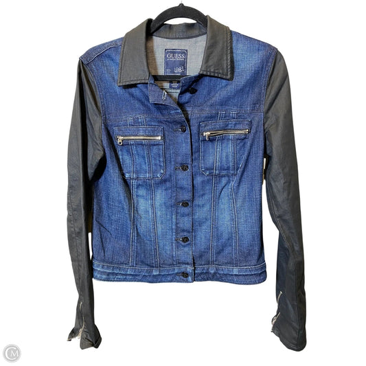 Jacket Denim By Guess In Black & Blue, Size: M
