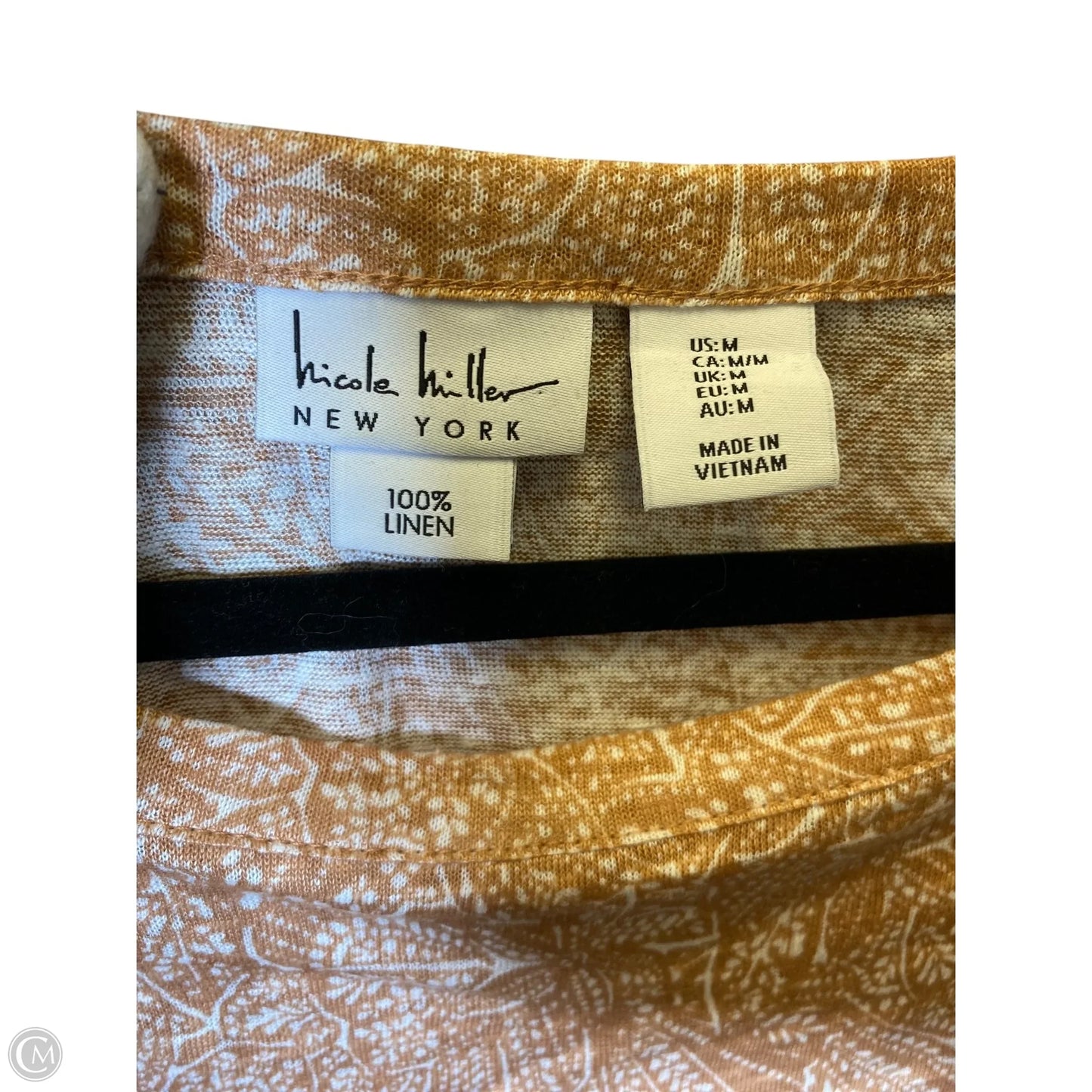 Top Short Sleeve By Nicole Miller In Brown & White, Size: M