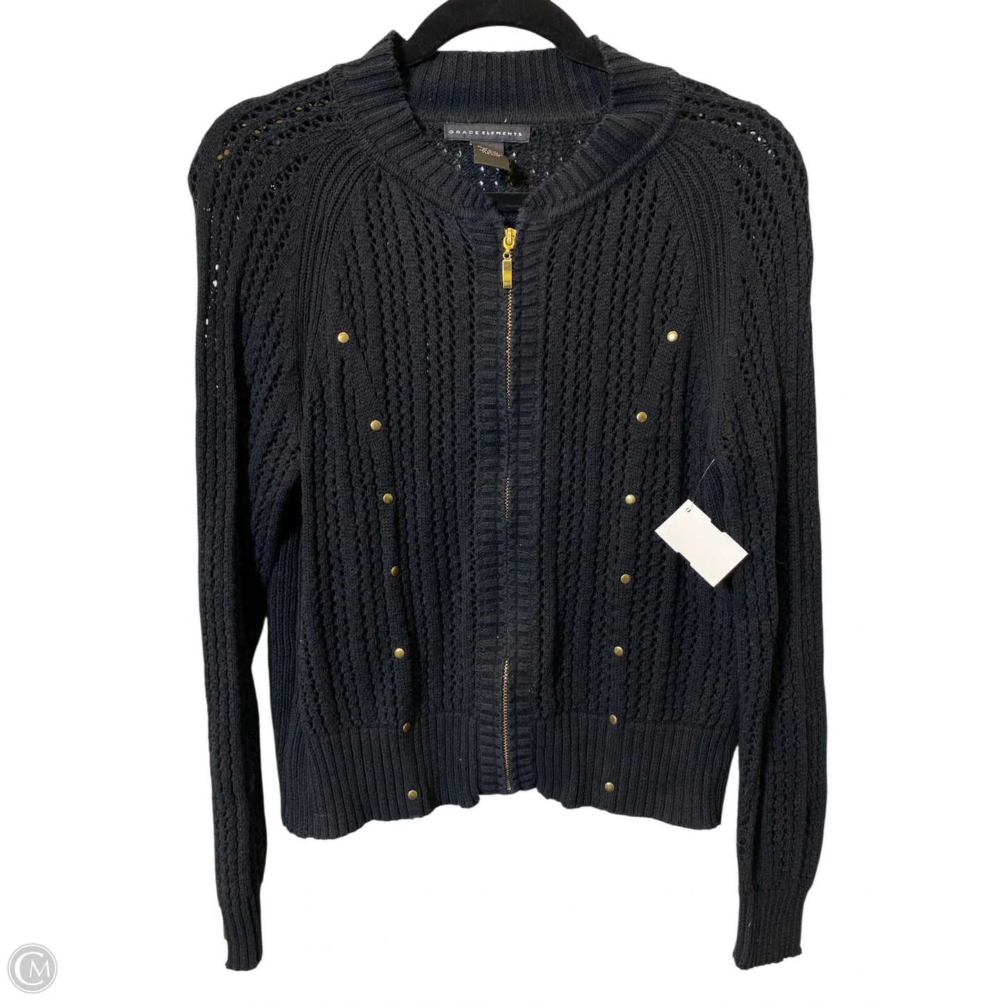 Cardigan By Grace Elements In Black & Gold, Size: L