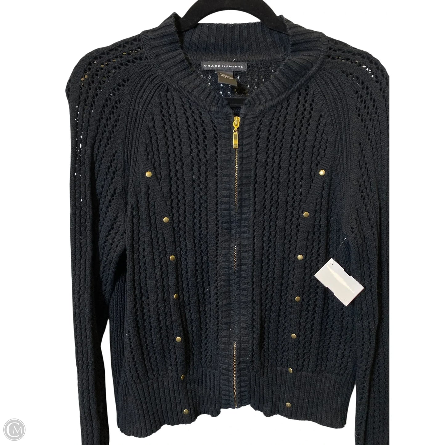 Cardigan By Grace Elements In Black & Gold, Size: L