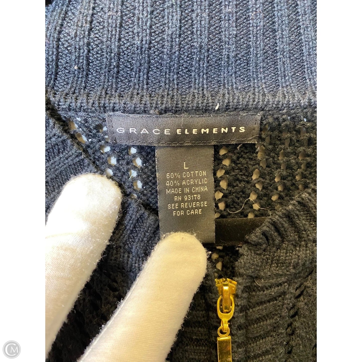 Cardigan By Grace Elements In Black & Gold, Size: L