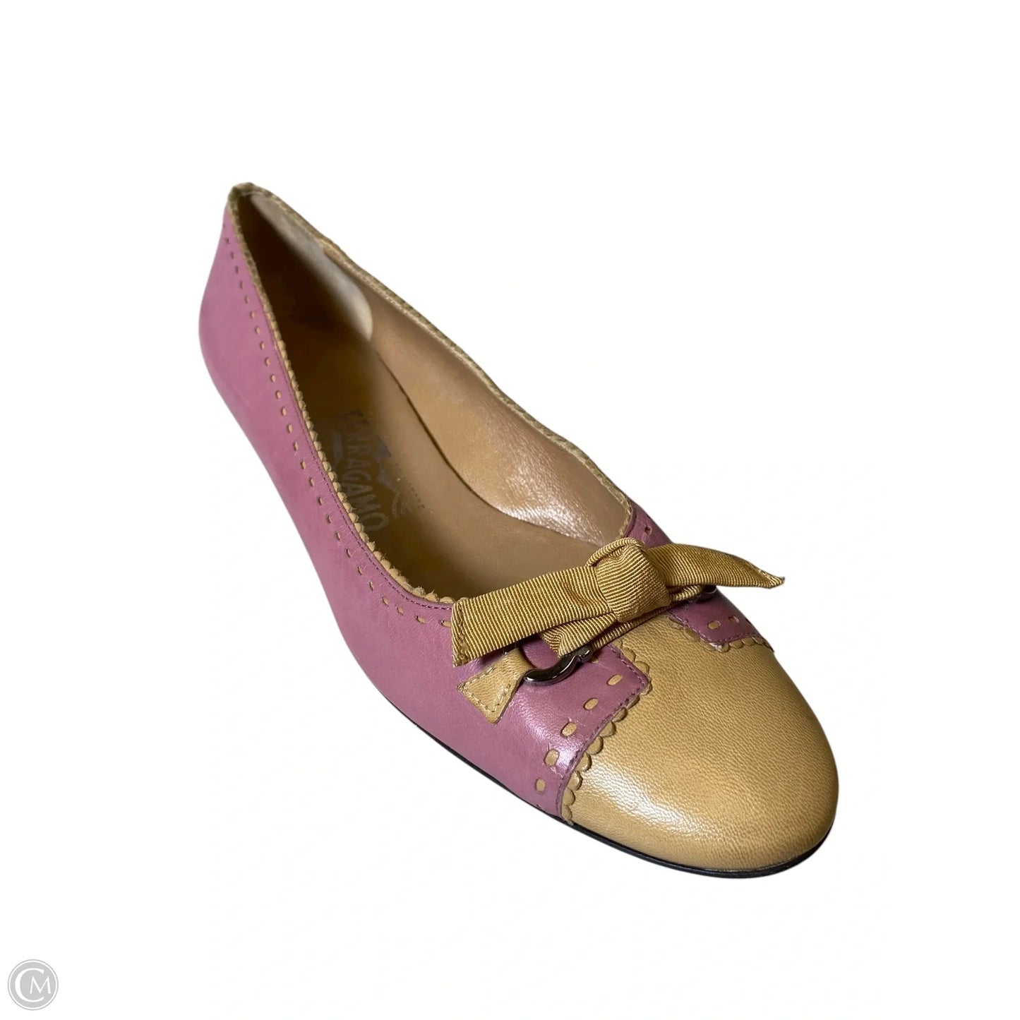 Shoes Luxury Designer By Ferragamo In Pink & Tan, Size: 8