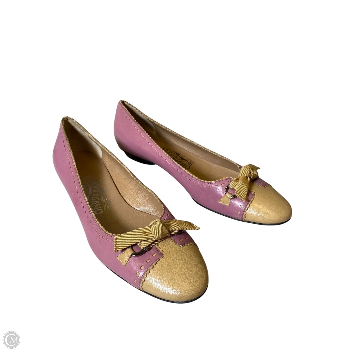 Shoes Luxury Designer By Ferragamo In Pink & Tan, Size: 8