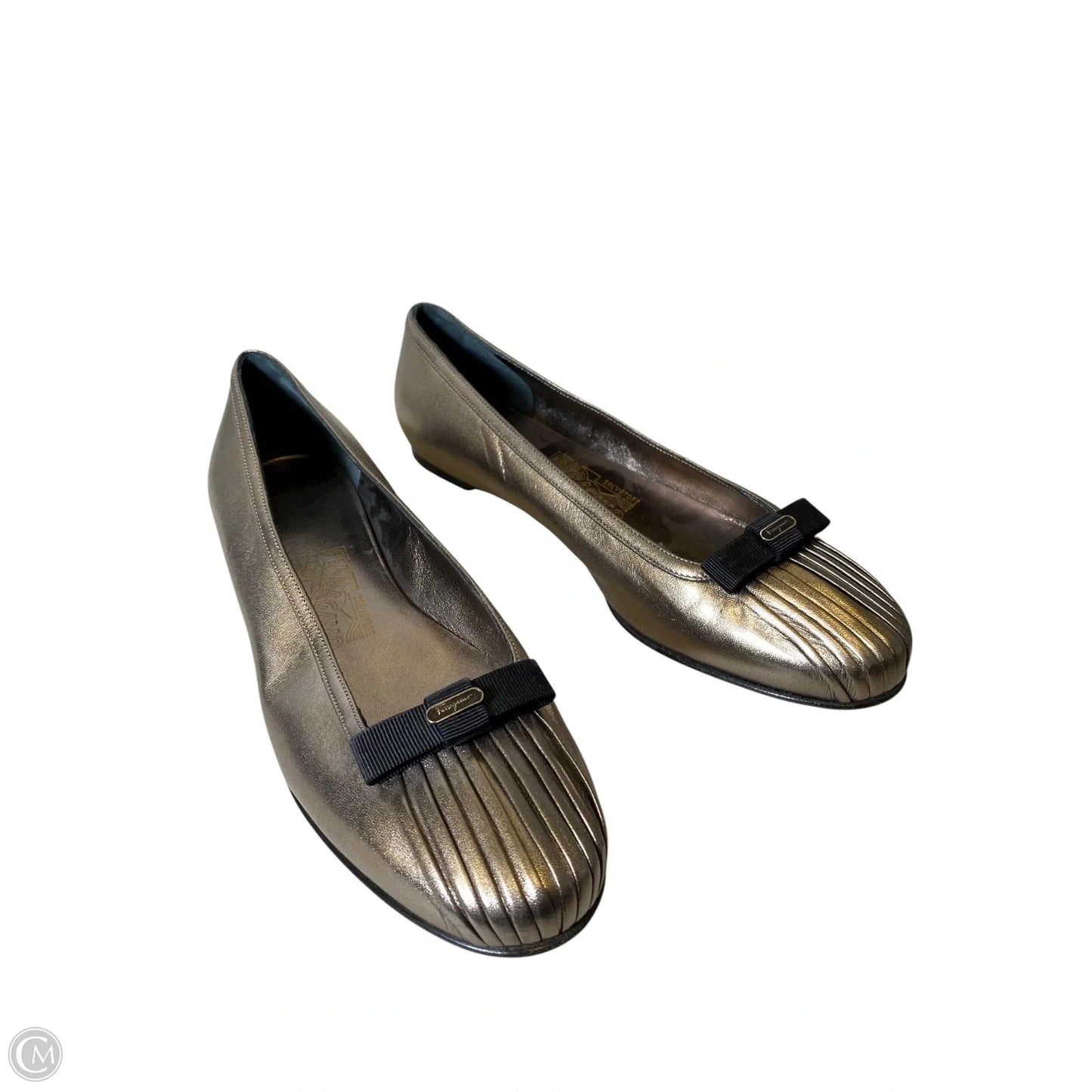Shoes Luxury Designer By Ferragamo In Silver, Size: 8