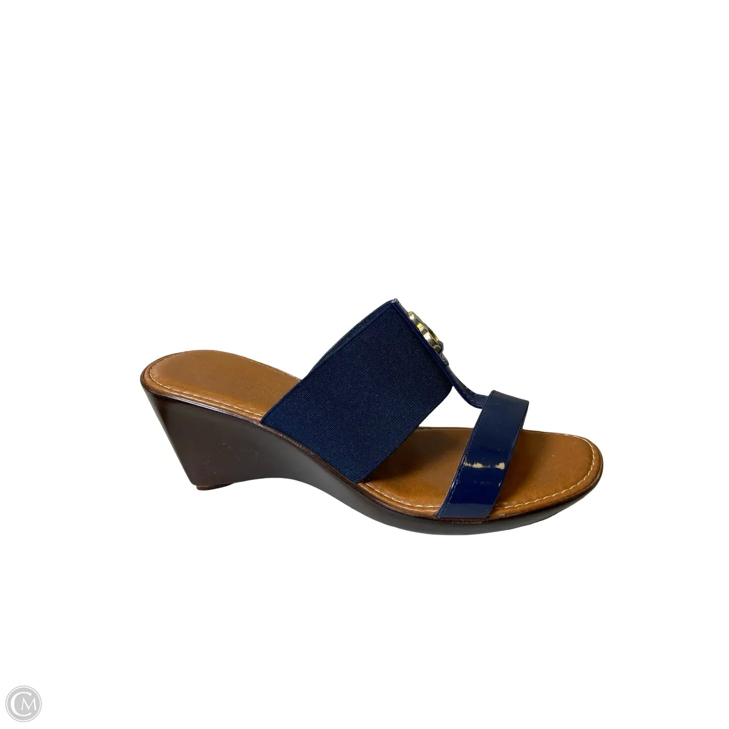 Sandals Heels Wedge By Italian Shoemakers In Blue & Tan, Size: 7.5
