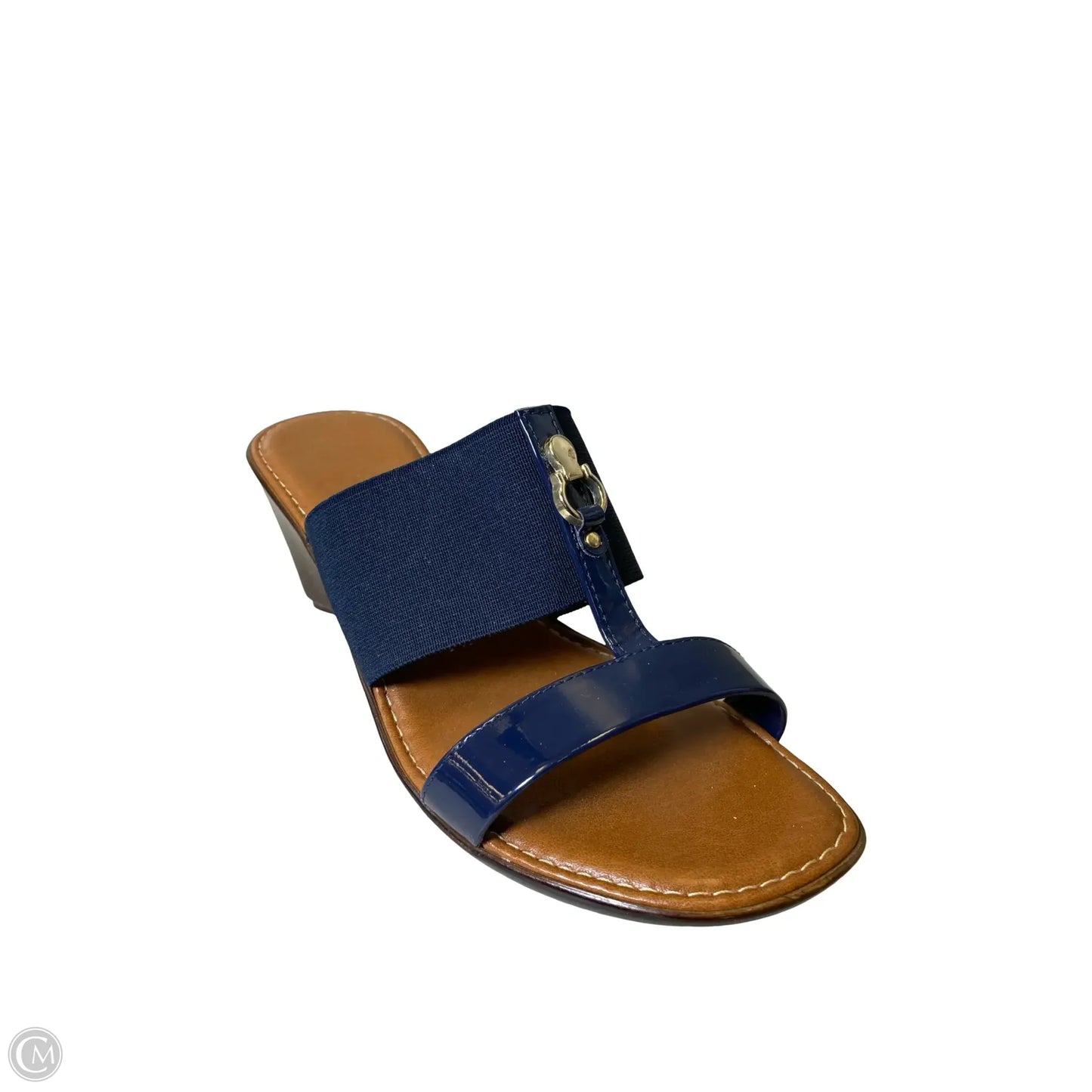 Sandals Heels Wedge By Italian Shoemakers In Blue & Tan, Size: 7.5