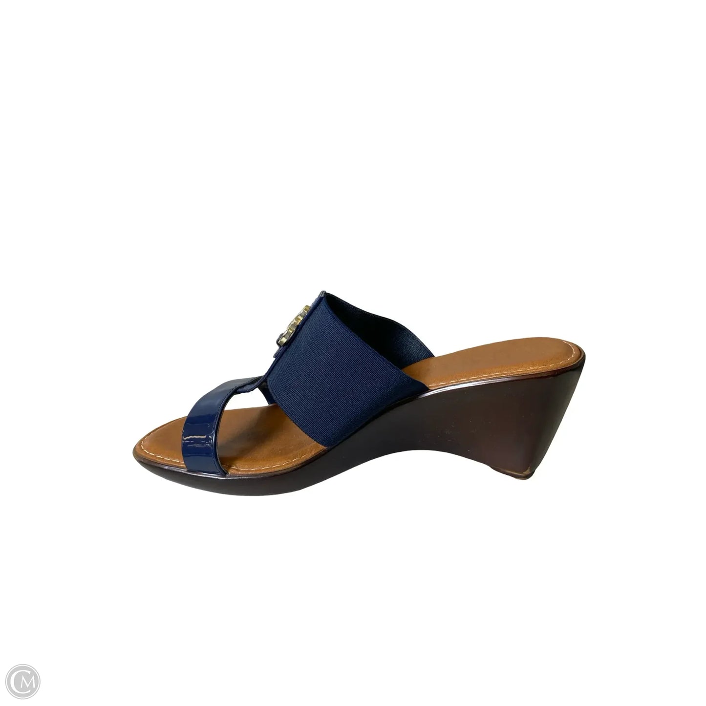 Sandals Heels Wedge By Italian Shoemakers In Blue & Tan, Size: 7.5