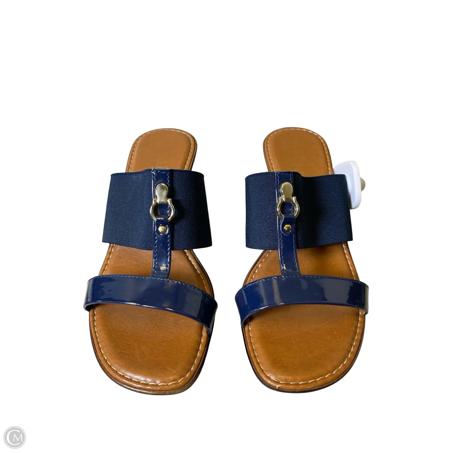 Sandals Heels Wedge By Italian Shoemakers In Blue & Tan, Size: 7.5