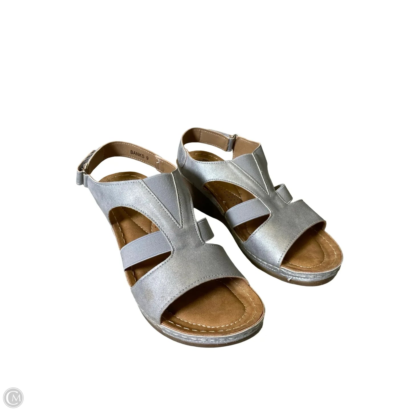 Sandals Heels Wedge By Clothes Mentor In Grey & Tan, Size: 9