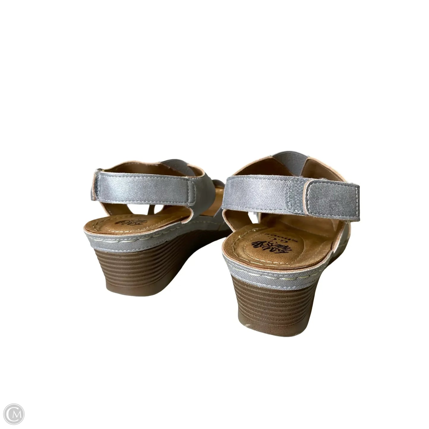 Sandals Heels Wedge By Clothes Mentor In Grey & Tan, Size: 9
