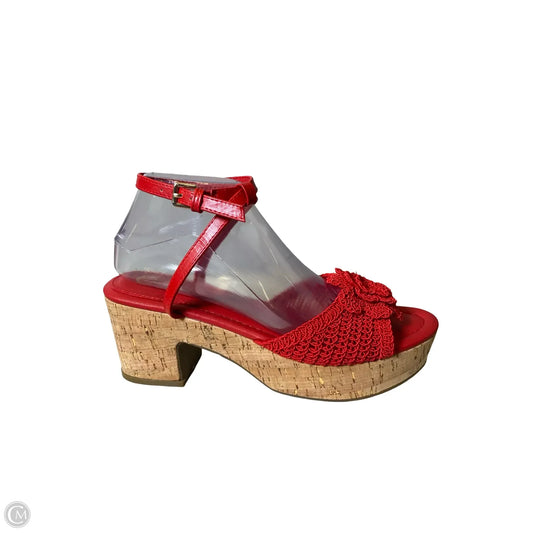 Sandals Heels Block By C Est. 1946 In Red & Tan, Size: 9