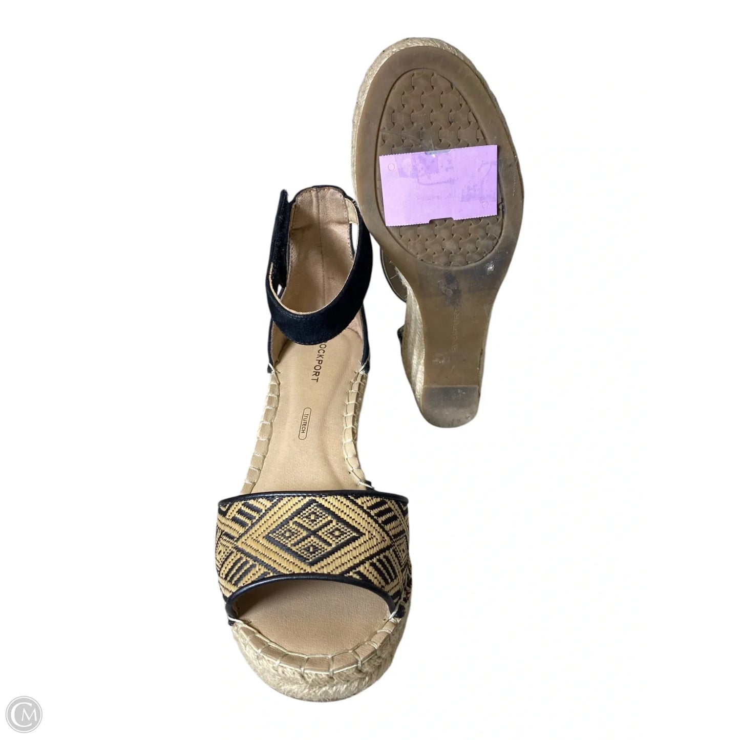 Sandals Heels Wedge By Rockport In Black & Cream, Size: 6.5