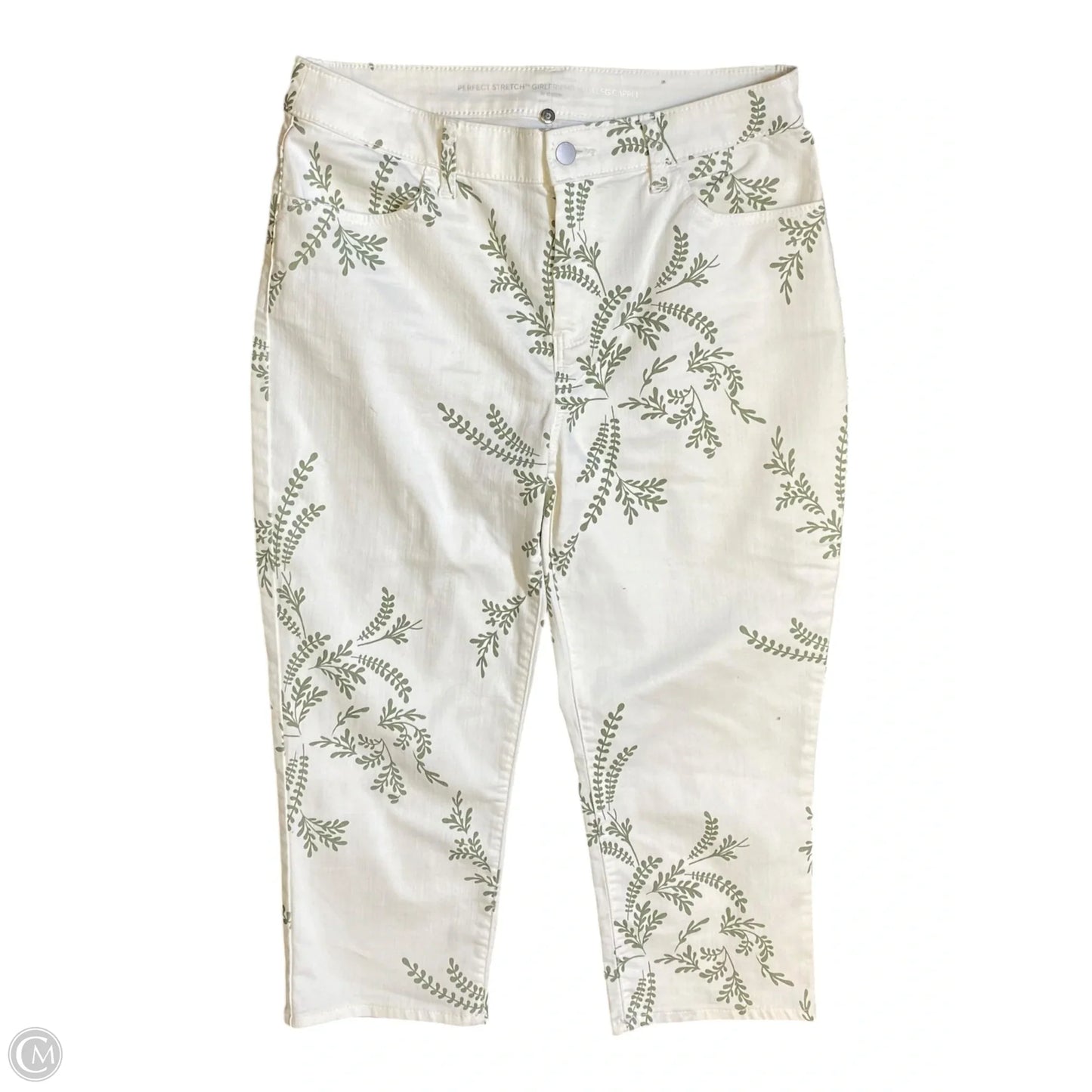 Jeans Cropped By Chicos In Green & White, Size: 10