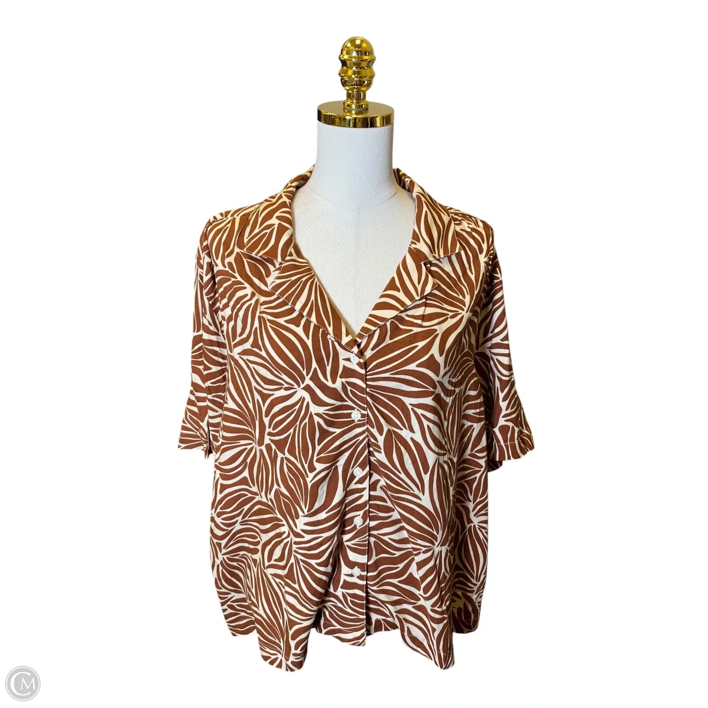 Top 2pc Short Sleeve By Lands End In Brown & Cream, Size: Xl