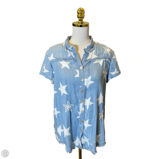Blouse Short Sleeve By John Mark In Blue & White, Size: M