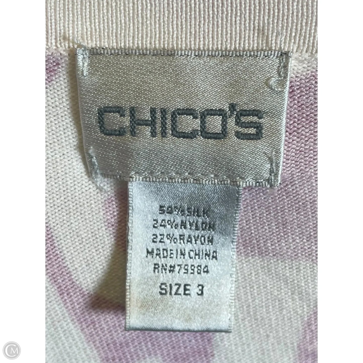 Cardigan By Chicos In Pink & White, Size: Xl