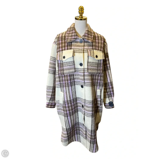 Coat Trench Coat By Coffee Shop In Cream & Purple, Size: L