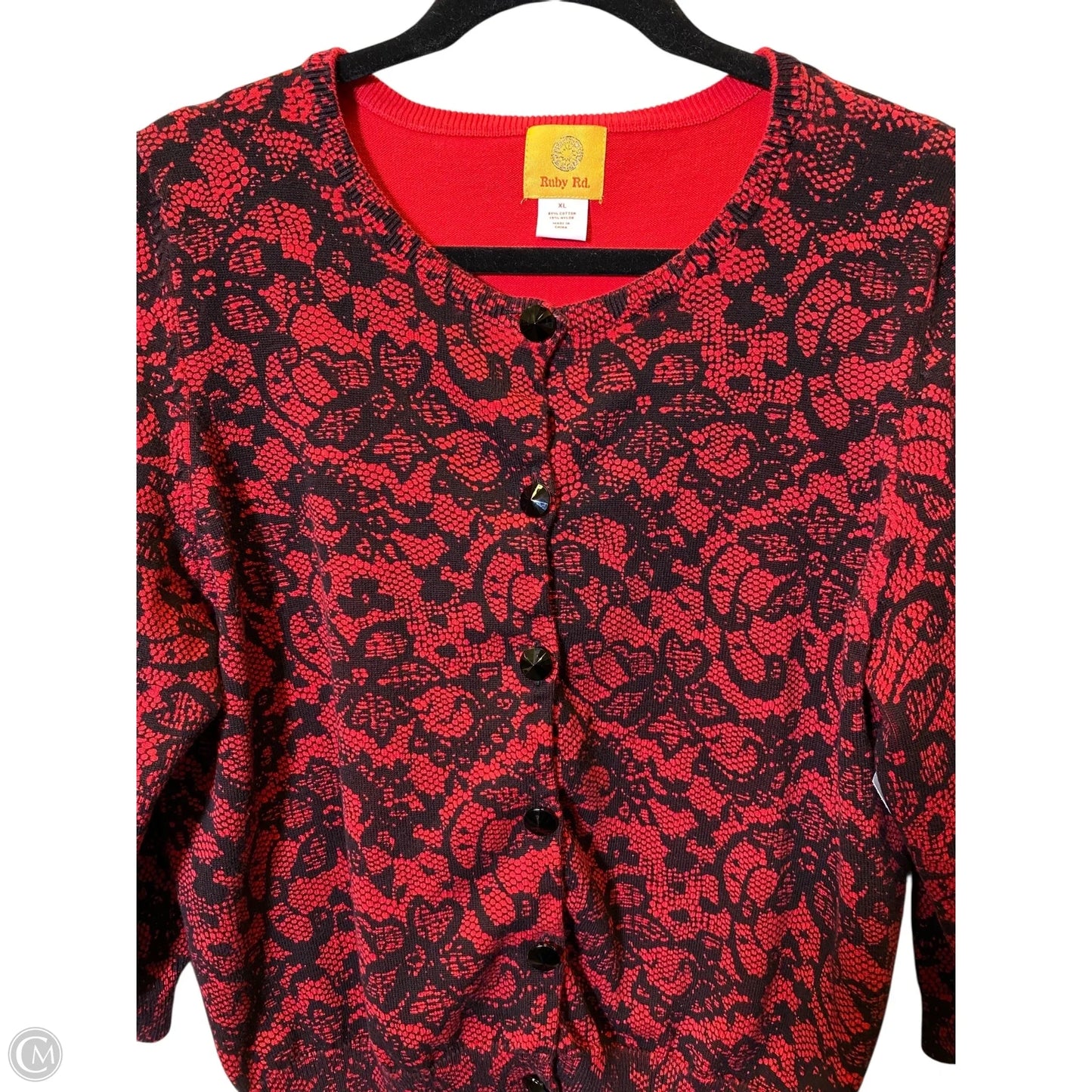 Cardigan By Ruby Rd In Black & Red, Size: Xl