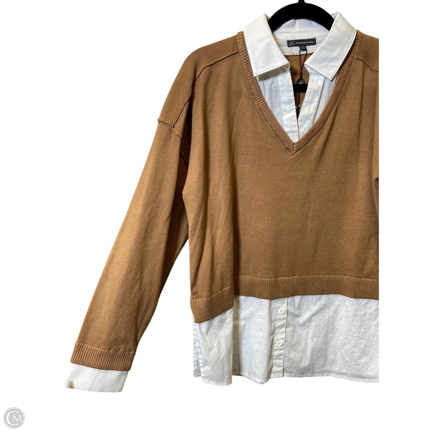 Top Long Sleeve By Adrianna Papell In Brown & White, Size: M