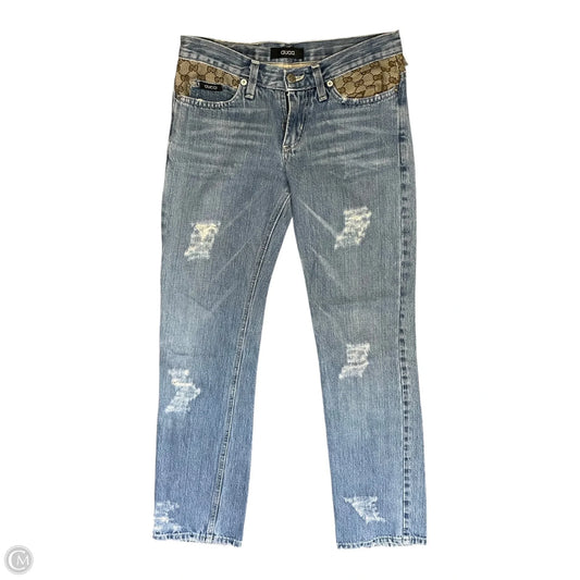 Jeans Luxury Designer By Gucci In Blue & Brown, Size: 4