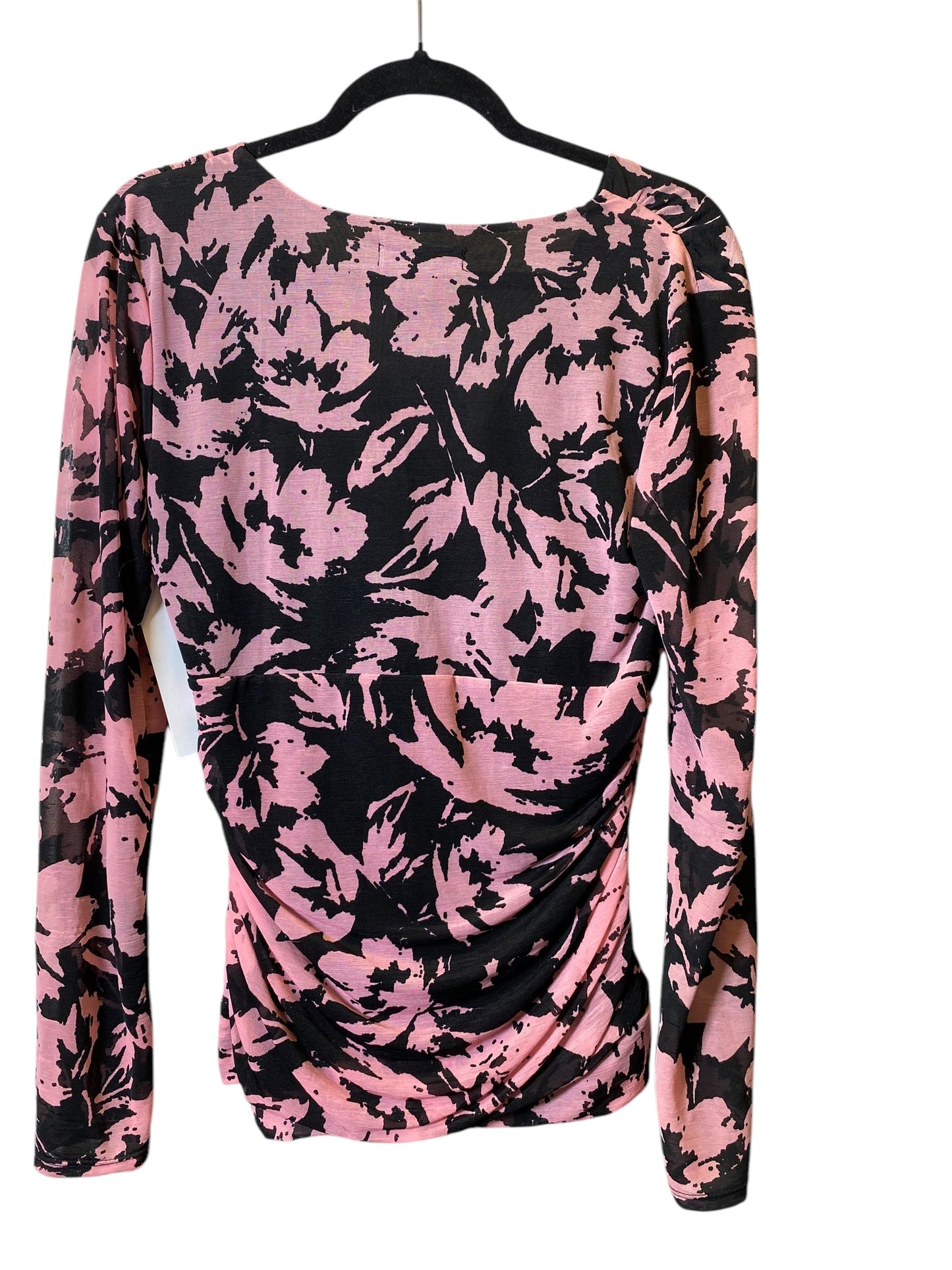 Blouse Long Sleeve By International Concepts In Black & Pink, Size: L