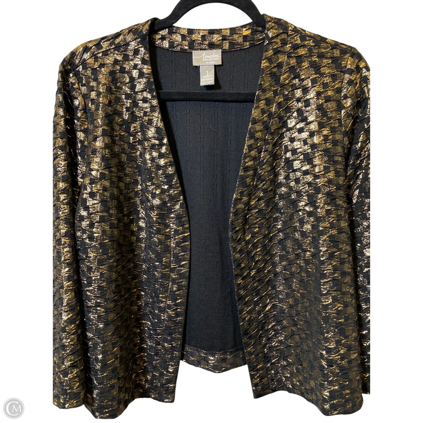Cardigan By Chicos In Black & Gold, Size: M