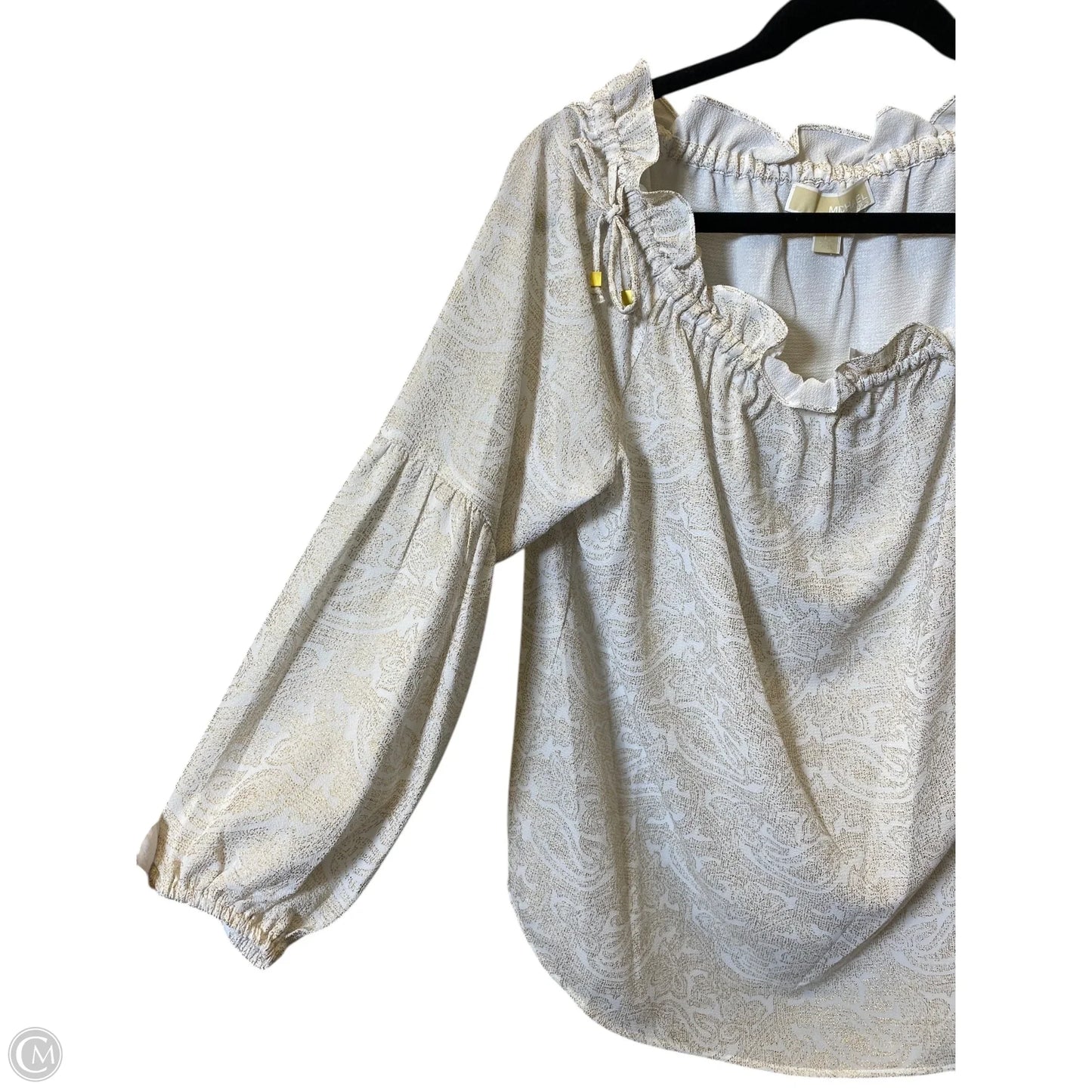 Blouse Long Sleeve By Michael By Michael Kors In Gold & White, Size: L