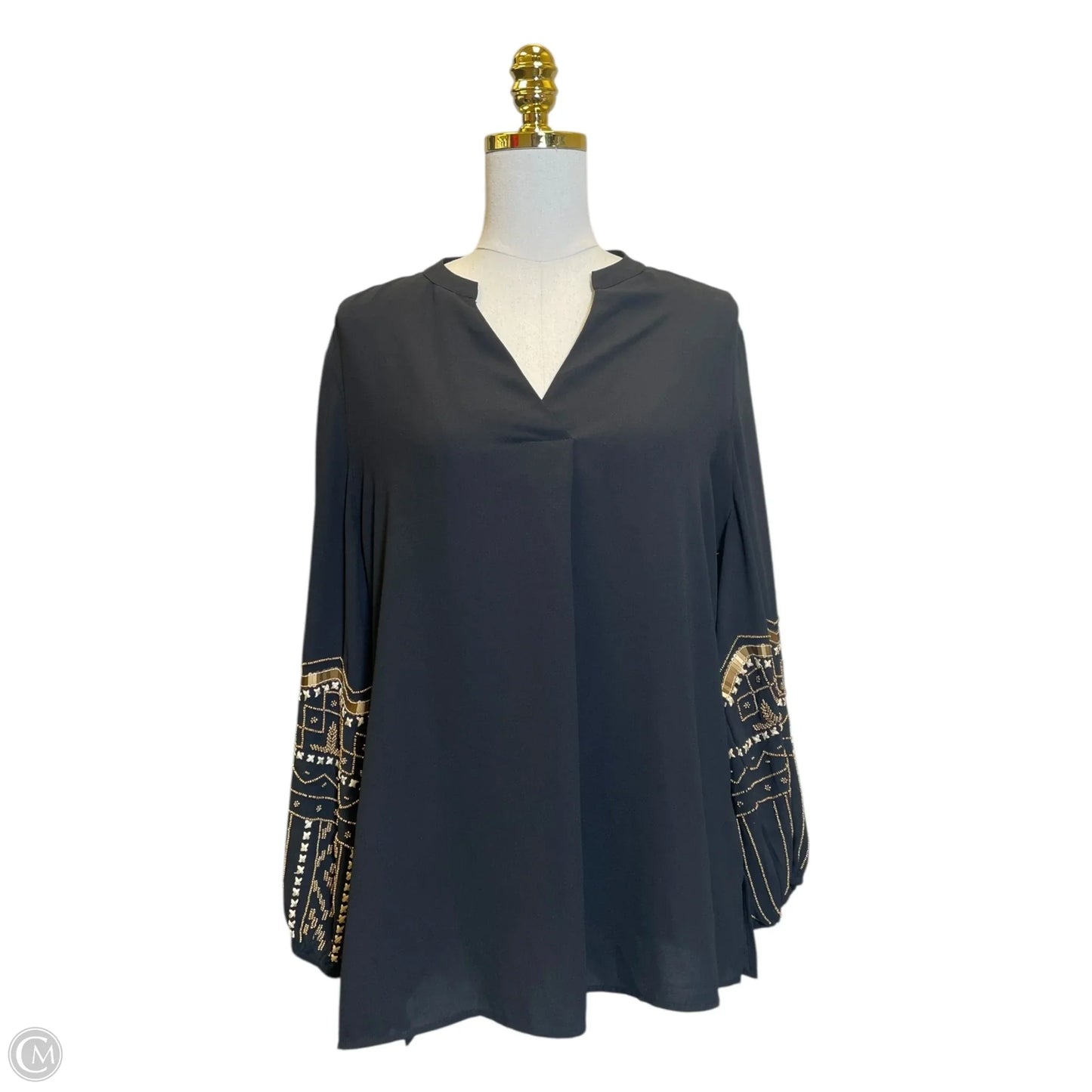 Top Long Sleeve By Chicos In Black & Gold, Size: L