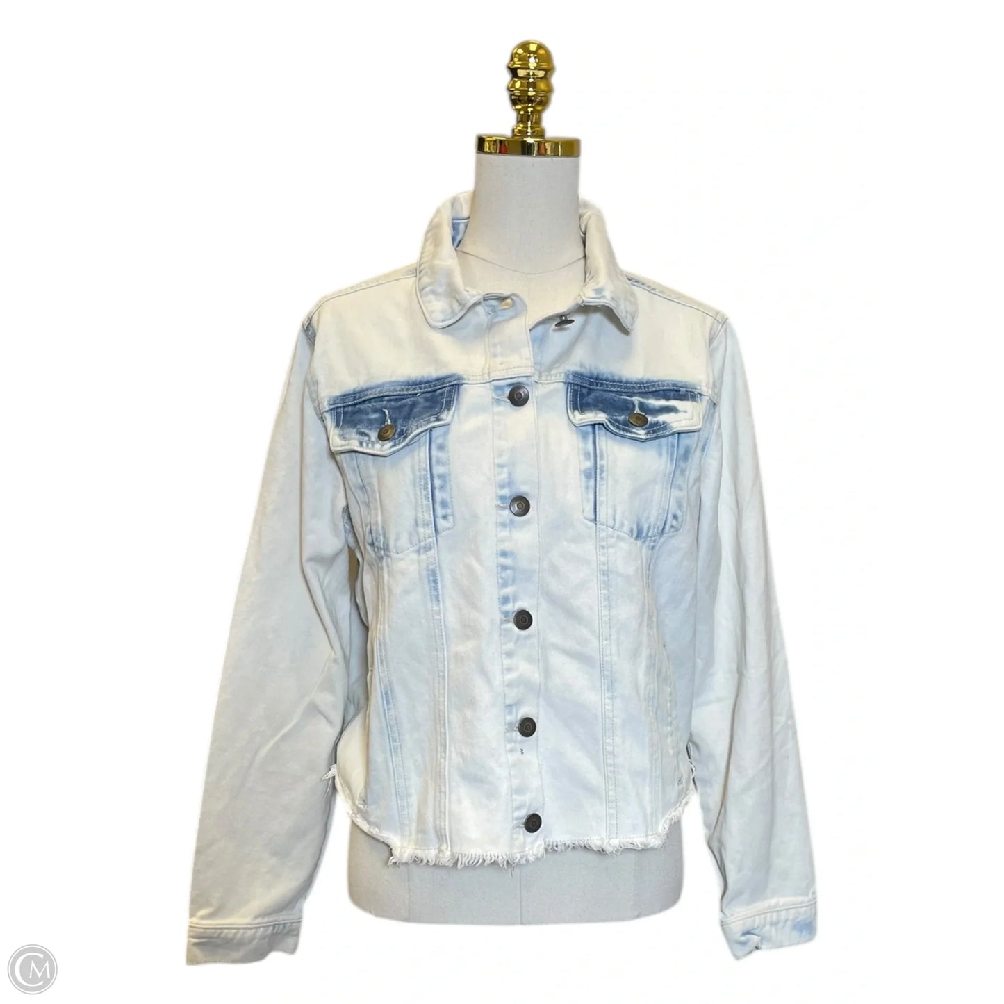 Jacket Denim By Clothes Mentor In Blue & White, Size: L
