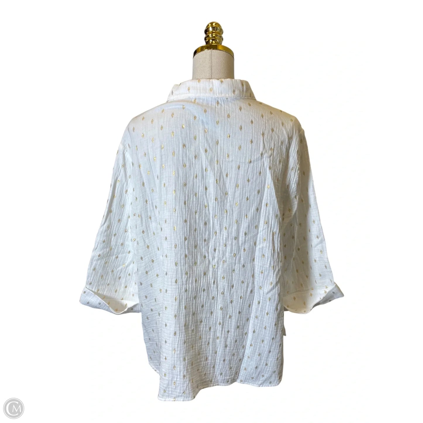 Top 3/4 Sleeve By Chicos In Gold & White, Size: Xl
