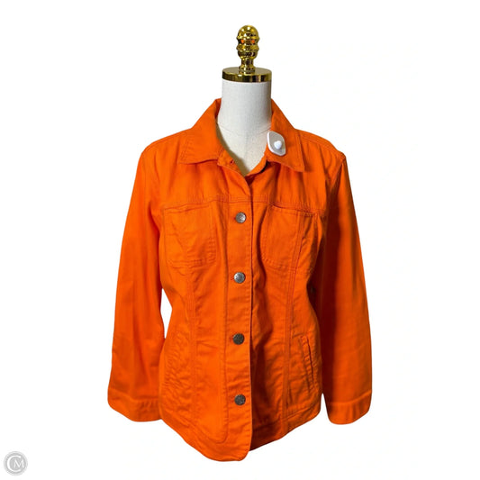 Jacket Denim By Chicos In Orange, Size: L