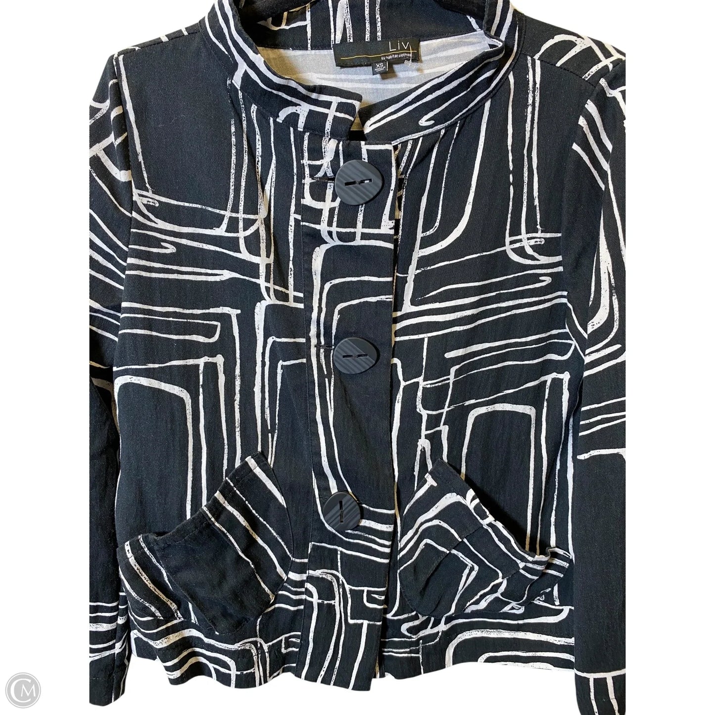 Blouse Long Sleeve By Habitat In Black & White, Size: Xs
