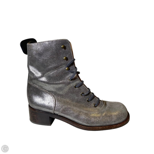 Boots Mid-calf Heels Designer By Chie Mihara In Silver, Size: 41