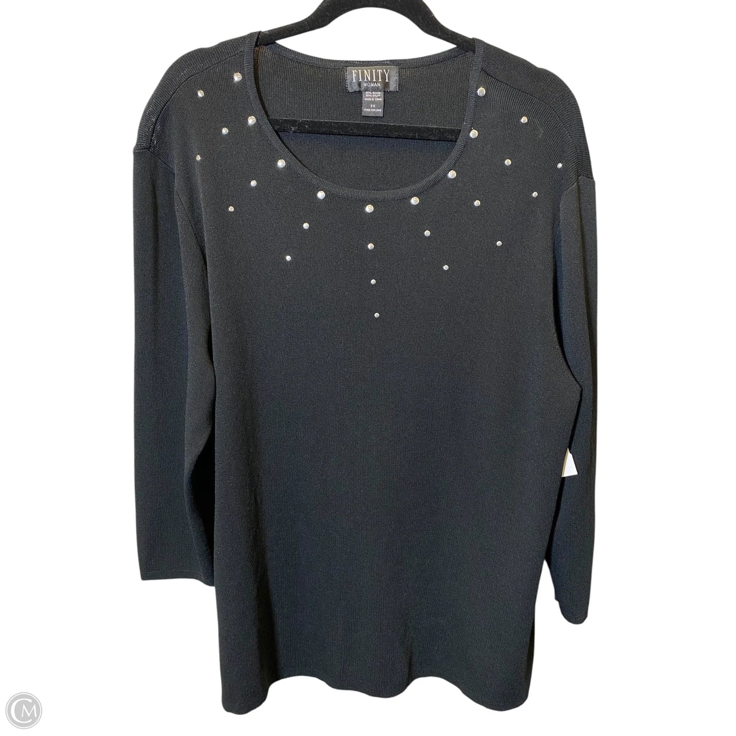 Top Long Sleeve By Finity In Black & Silver, Size: 2x