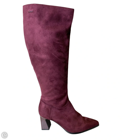 Boots Knee Heels By Dkny In Maroon, Size: 6.5
