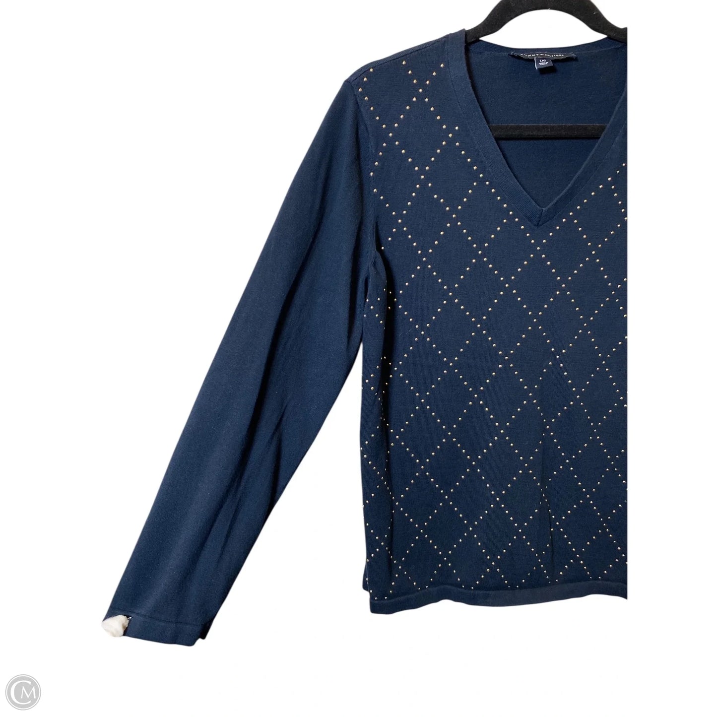Sweater By Tommy Hilfiger In Blue & Gold, Size: L