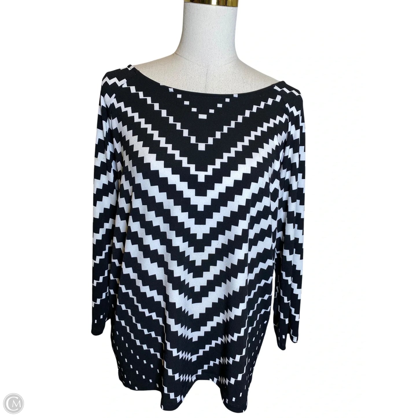 Top Long Sleeve By Chicos In Black & White, Size: L