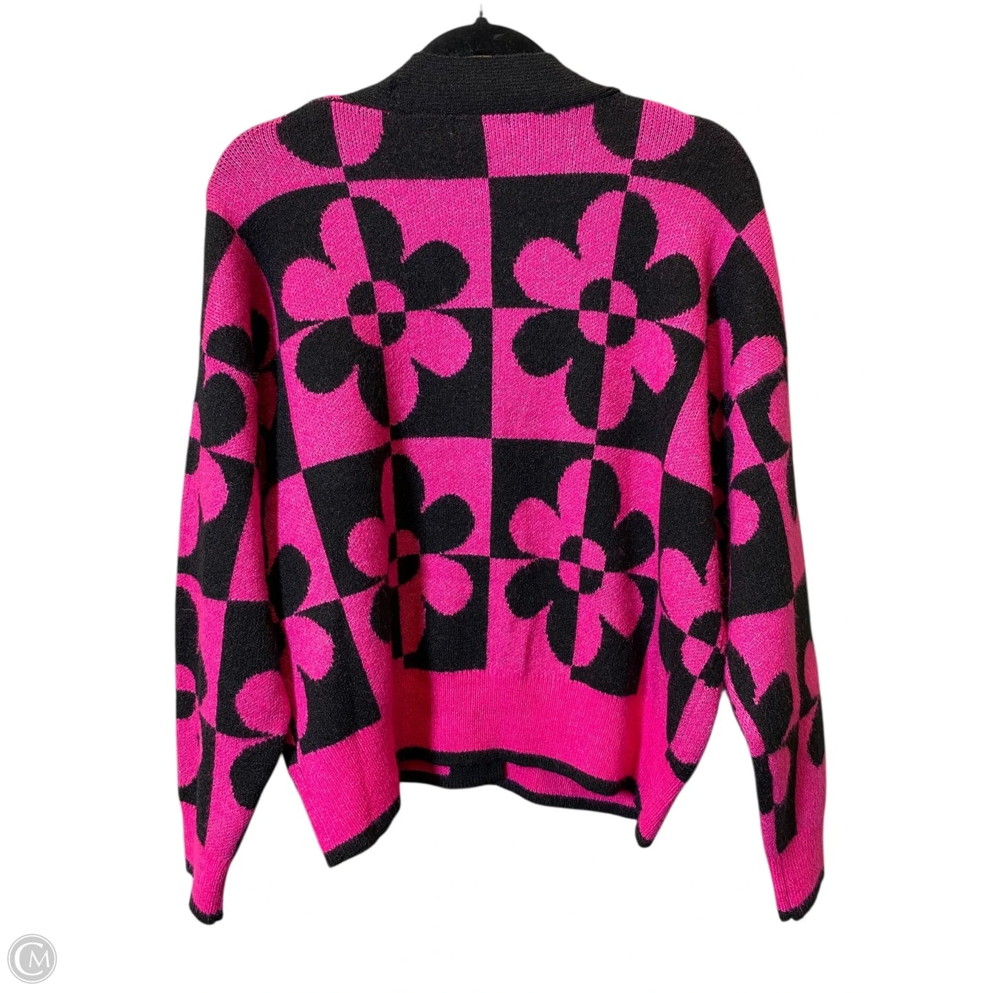 Sweater Cardigan By Entro In Black & Pink, Size: L