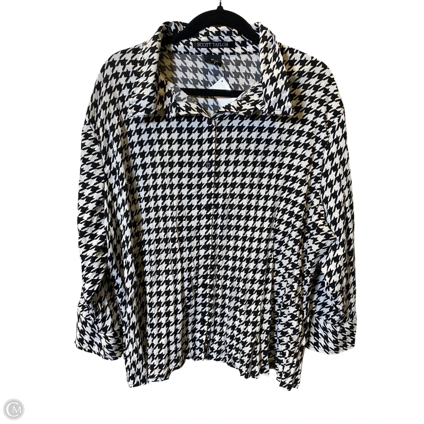 Top Long Sleeve By Scott Taylor In Black & White, Size: 3x