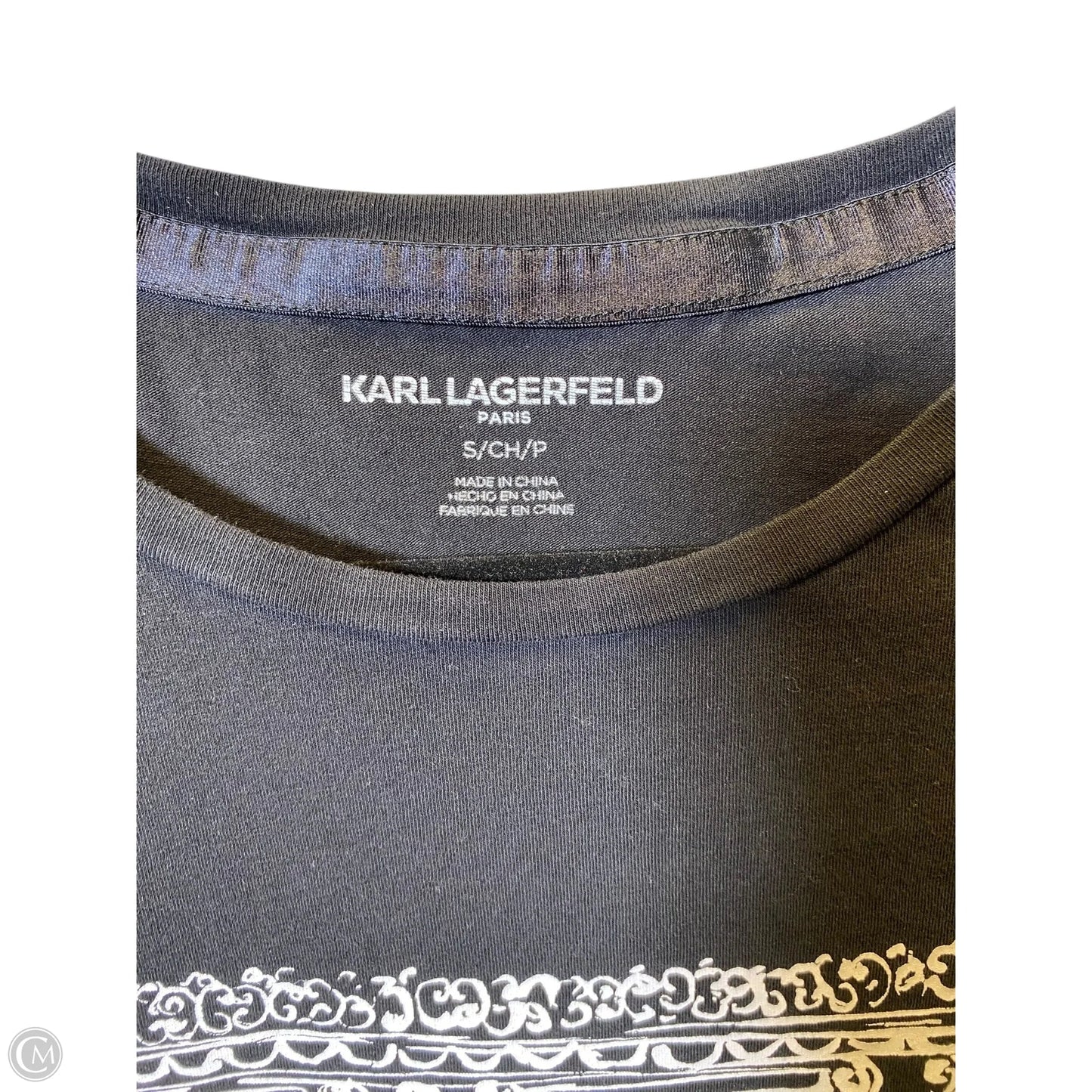 Top Short Sleeve Designer By Karl Lagerfeld In Black, Size: S