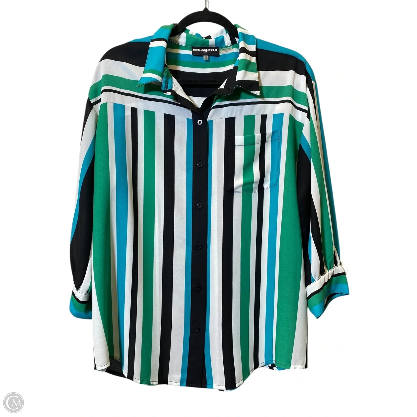 Top Long Sleeve Designer By Karl Lagerfeld In Striped Pattern, Size: M