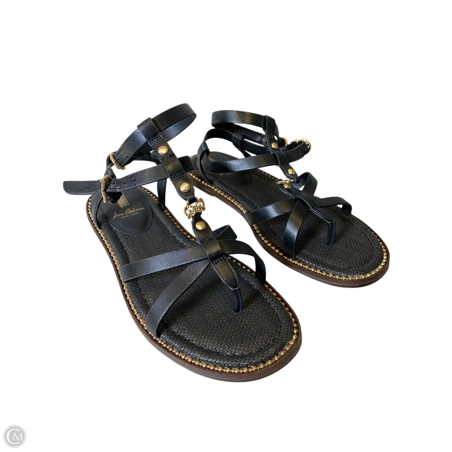 Sandals Flats By Sam Edelman In Black & Gold, Size: 8