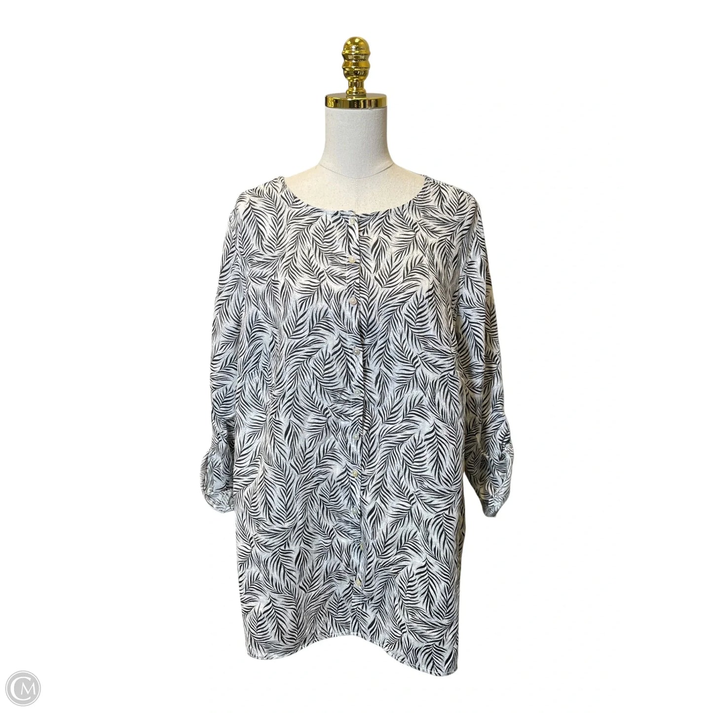 Top 3/4 Sleeve By Tahari In Black & White, Size: Xl